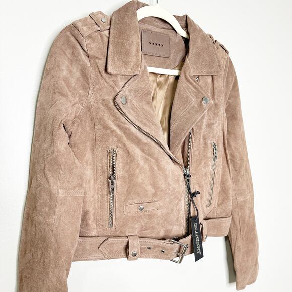 Blank NYC Womens Suede Moto Jacket Cropped Notch Collar Sand Stoner Small NWT - Picture 5 of 13